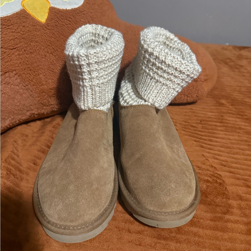 UGG Tan Boots with Cream Knit Cuff